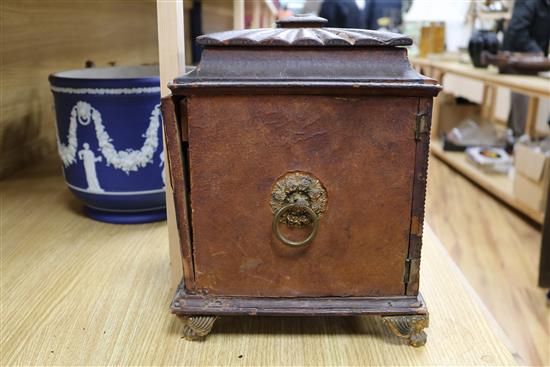 A William IV leather sewing and writing cabinet 32cm high x 29cm wide